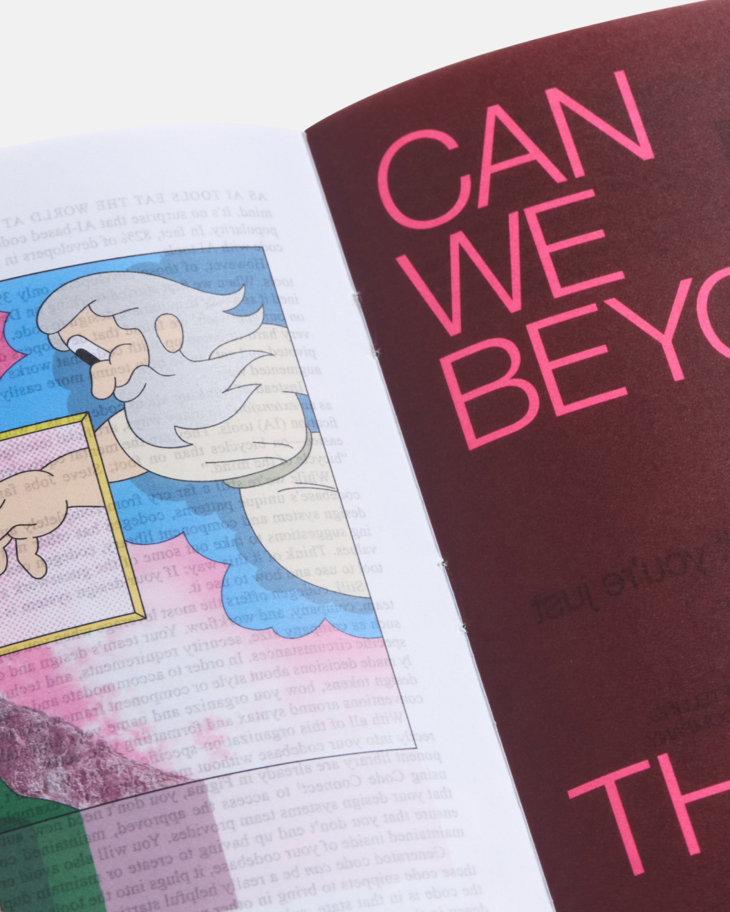 A close-up of a print spread showing part of an illustration and the title page