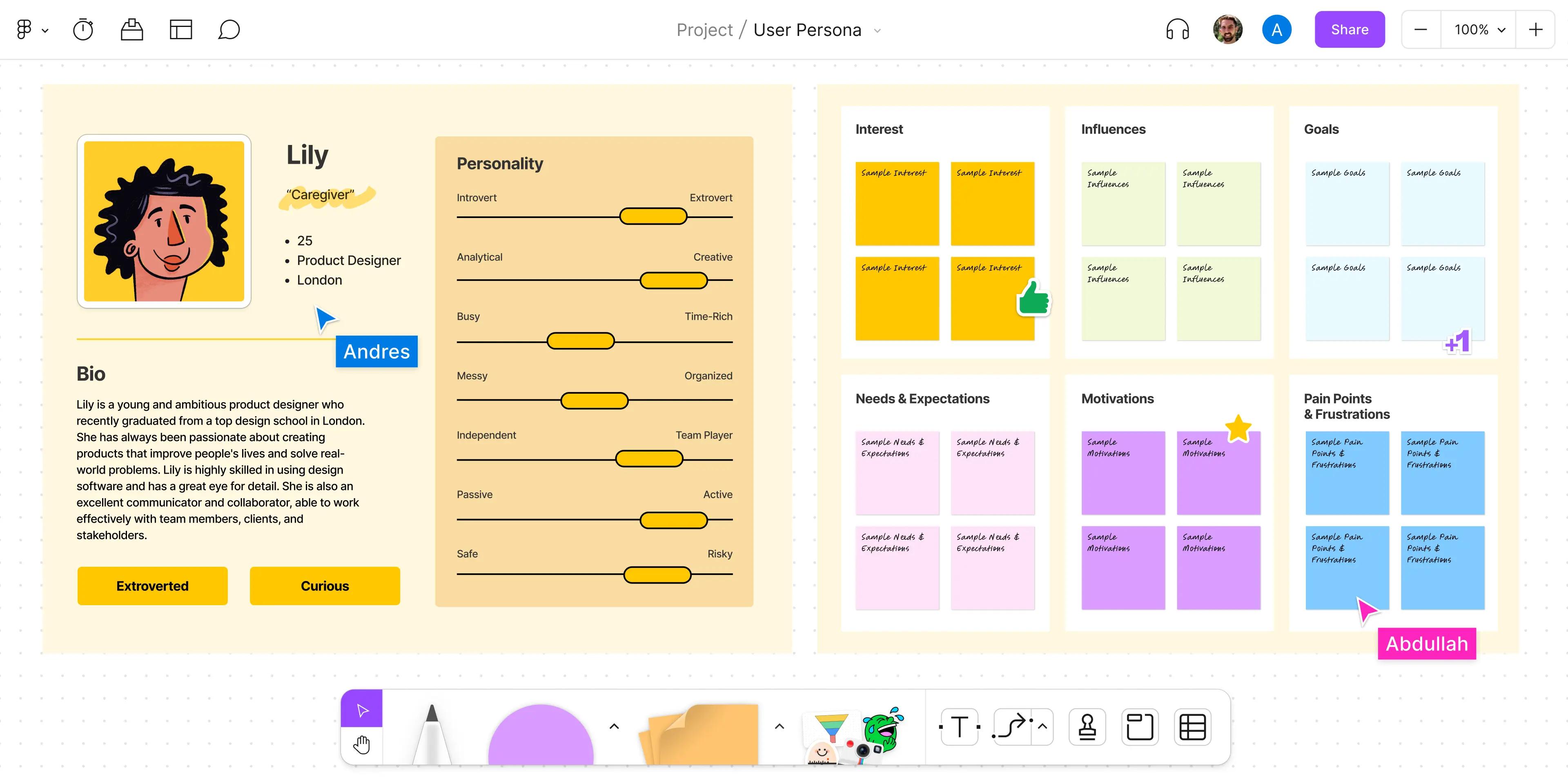 Building a user persona using a template within FigJam