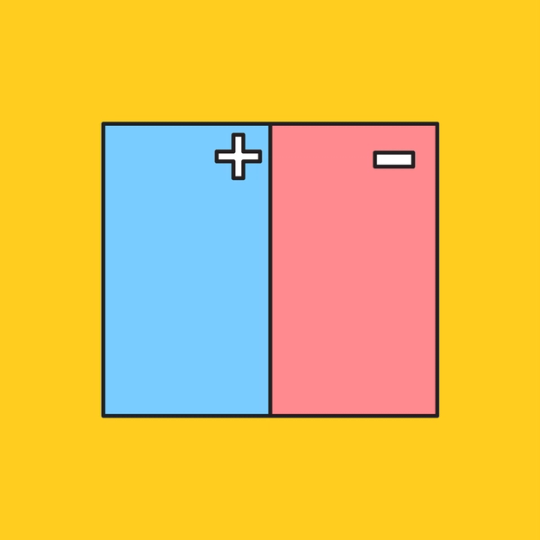 one blue document next to a red document with plus and negative signs over each