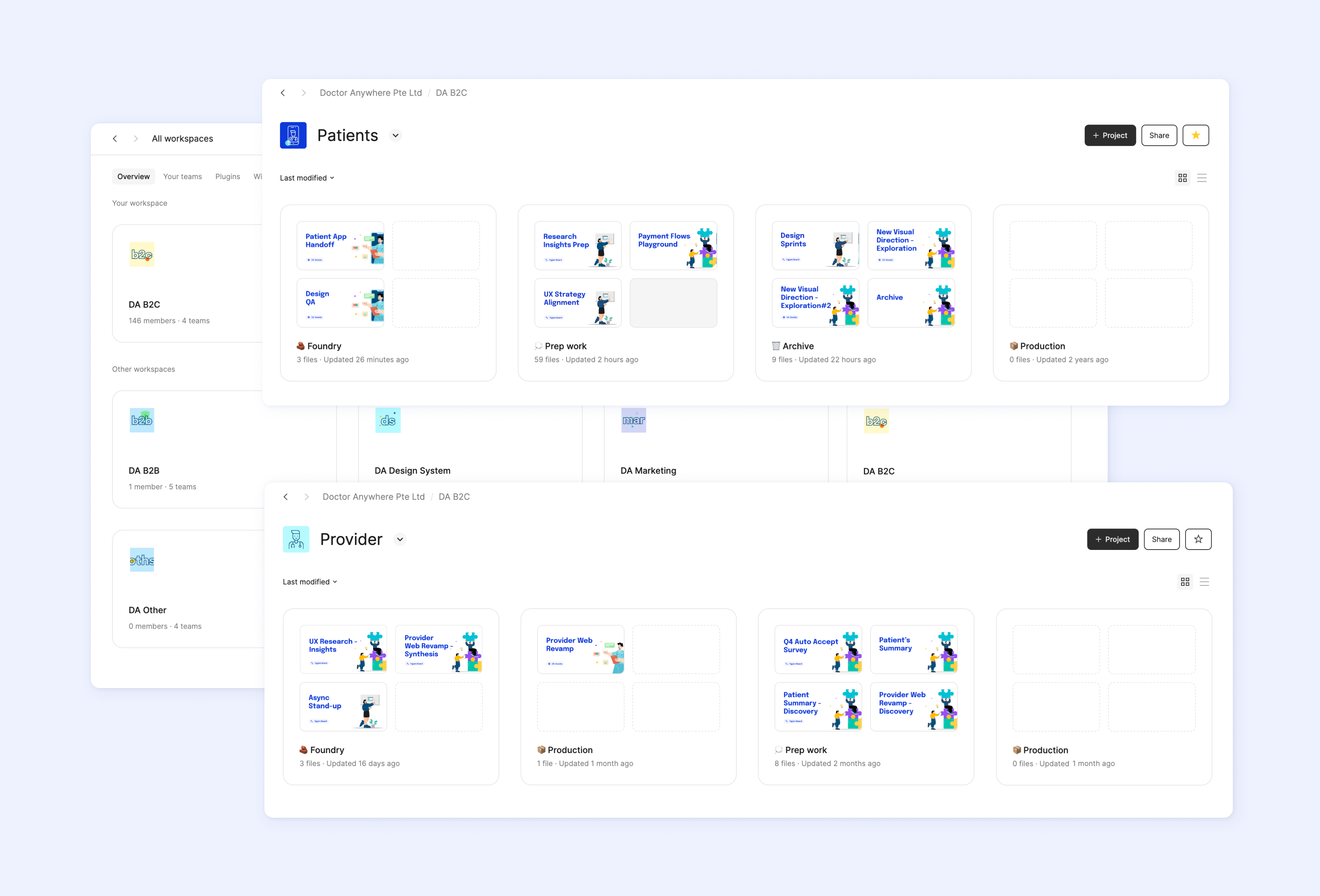 The DA’s workspace on Figma, with an example of Patients and Providers