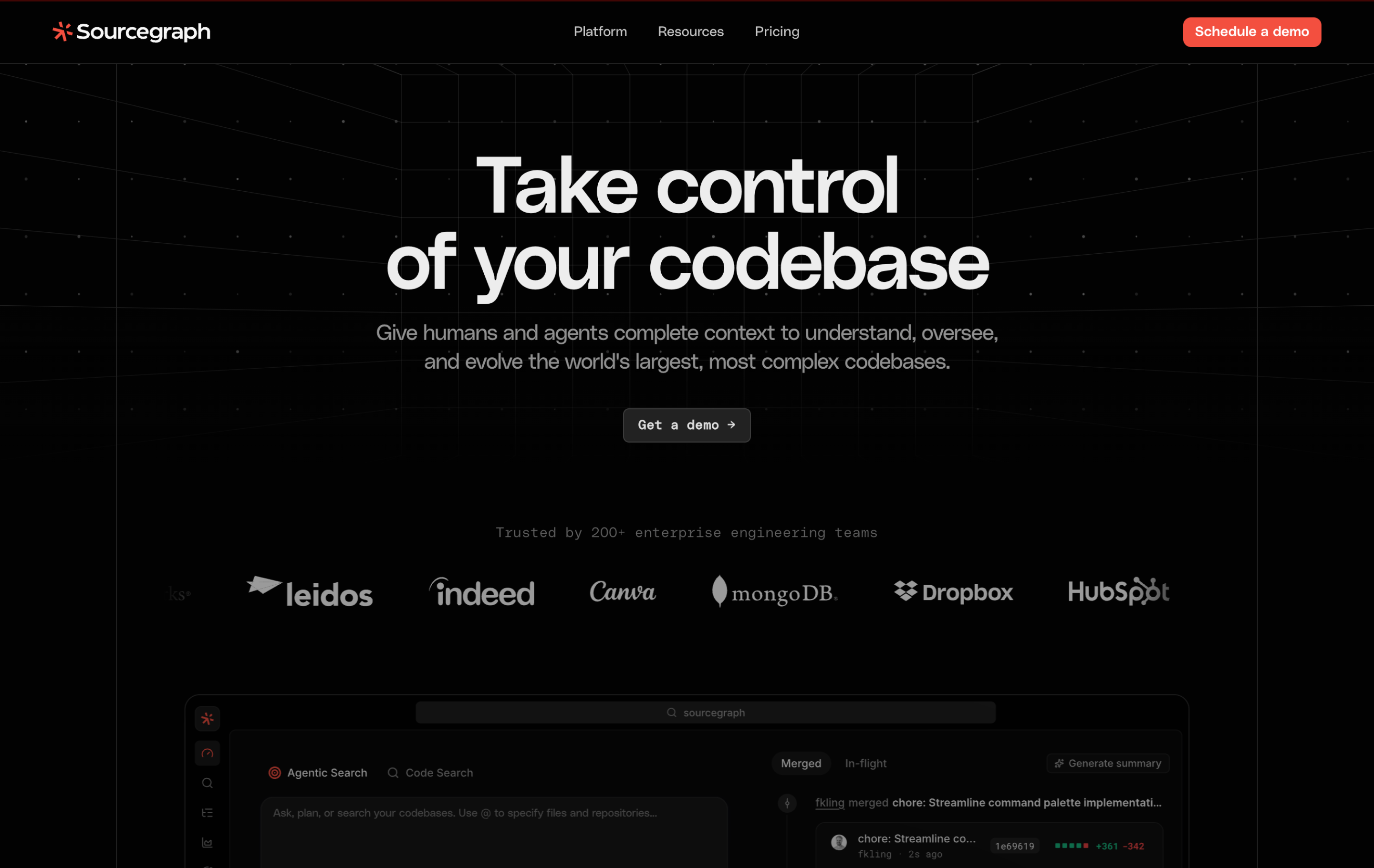 A screenshot of the Sourcegraph home page.
