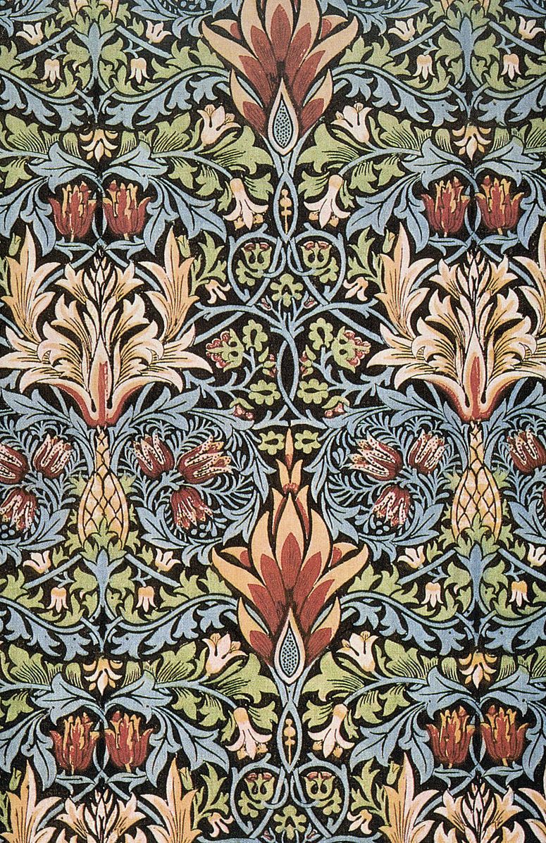 colorful woven pattern of interlocking vines and florals