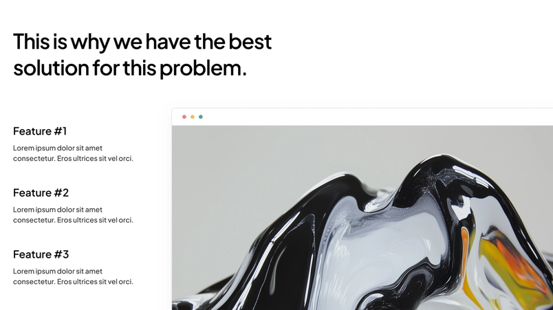 A slide reads, “This is why we have the best solution for this problem” with three supporting features.