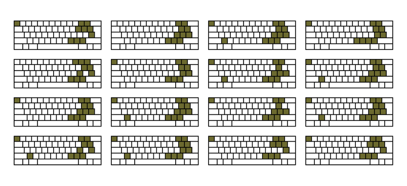 a grid of 16 keyboard variations
