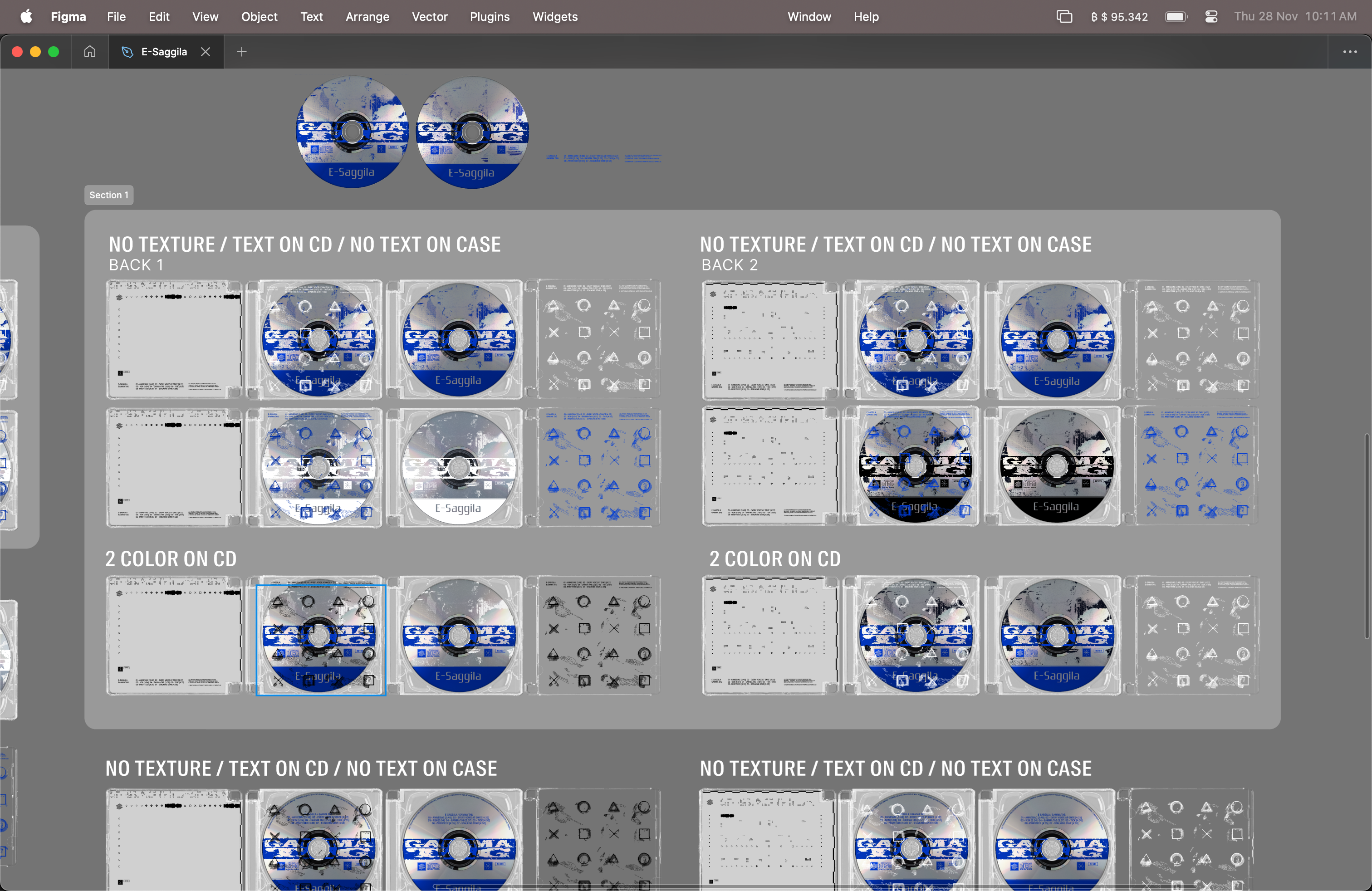 A screenshot shows textures overlaid over CDs in Figma
