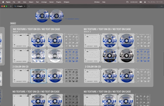A screenshot shows textures overlaid over CDs in Figma