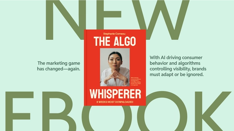 Promotional post for an e-book called "The Algo Whisperer" with a red book cover on a pale green background