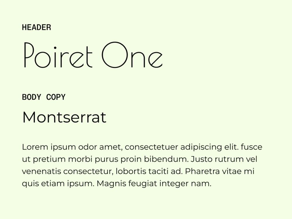 Example text showing Poiret One and Montserrat as a font pairing.