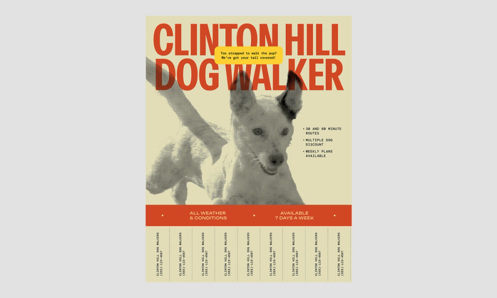 Playful dog walker service free flyer template.
