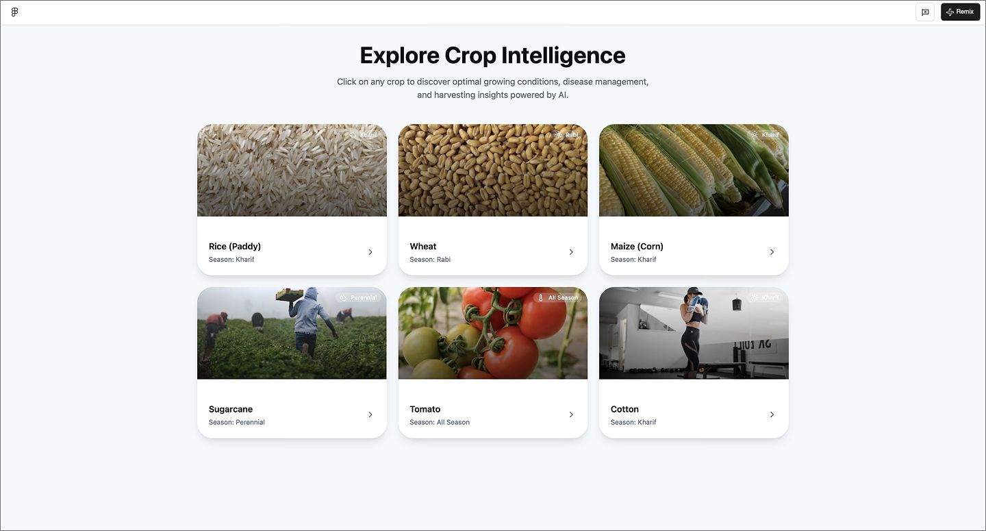 Screenshot of the FarmerAI website, created using Figma Make.