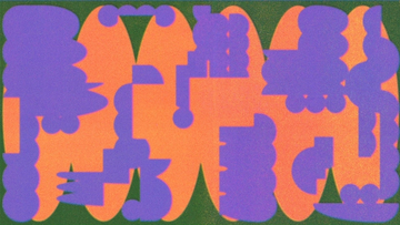 Abstract illustration of interlocking organic shapes in purple and orange on a dark green background.