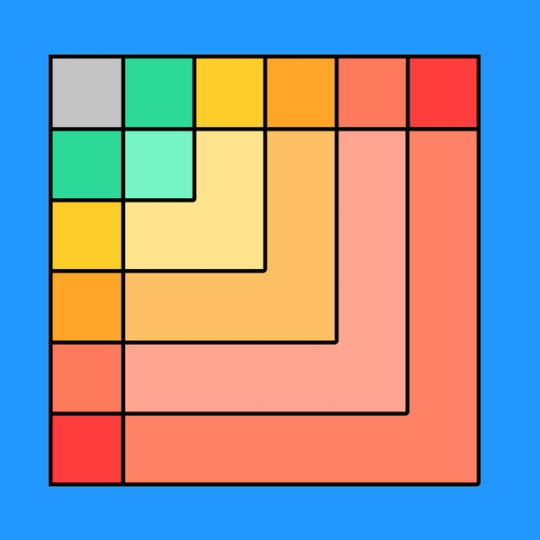 large square with sections on a color gradient from green to red