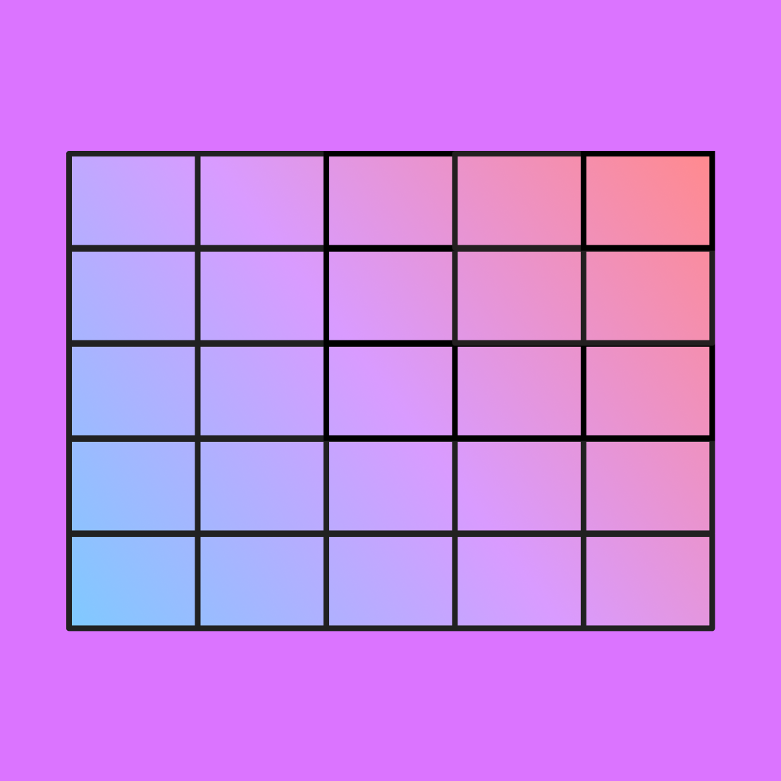 5x5 gradient colored square chart over a purple background