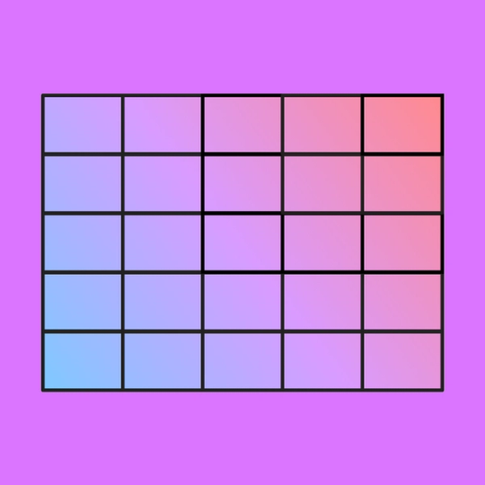 5x5 gradient colored square chart over a purple background