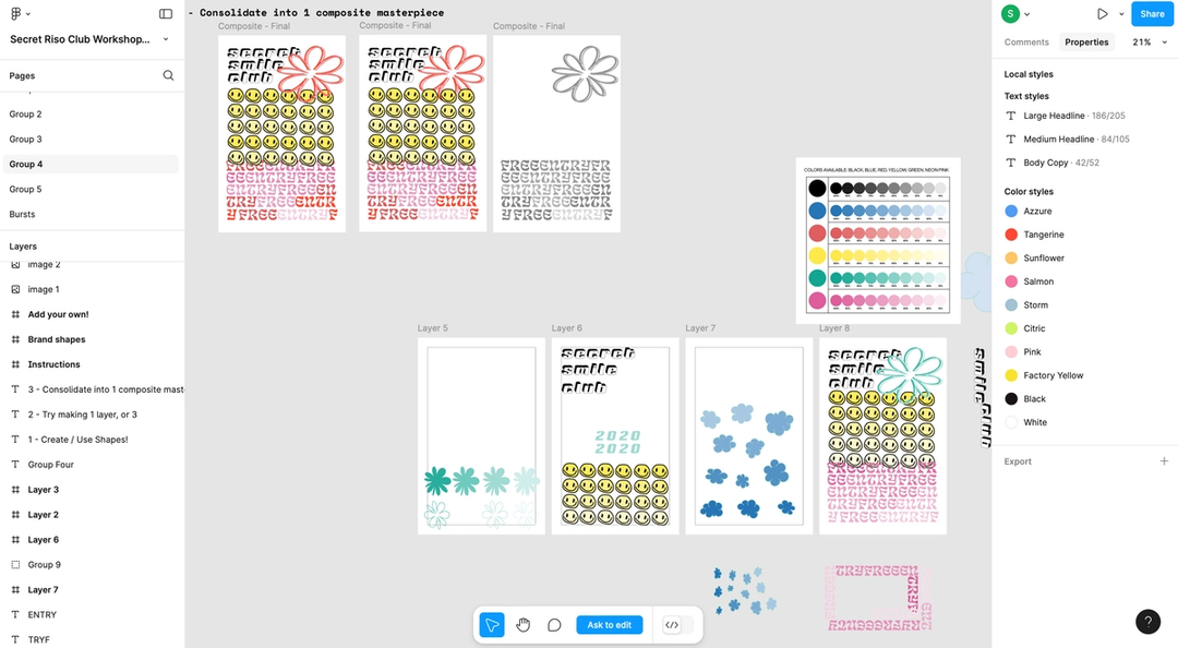 A screenshot of poster designs in Figma