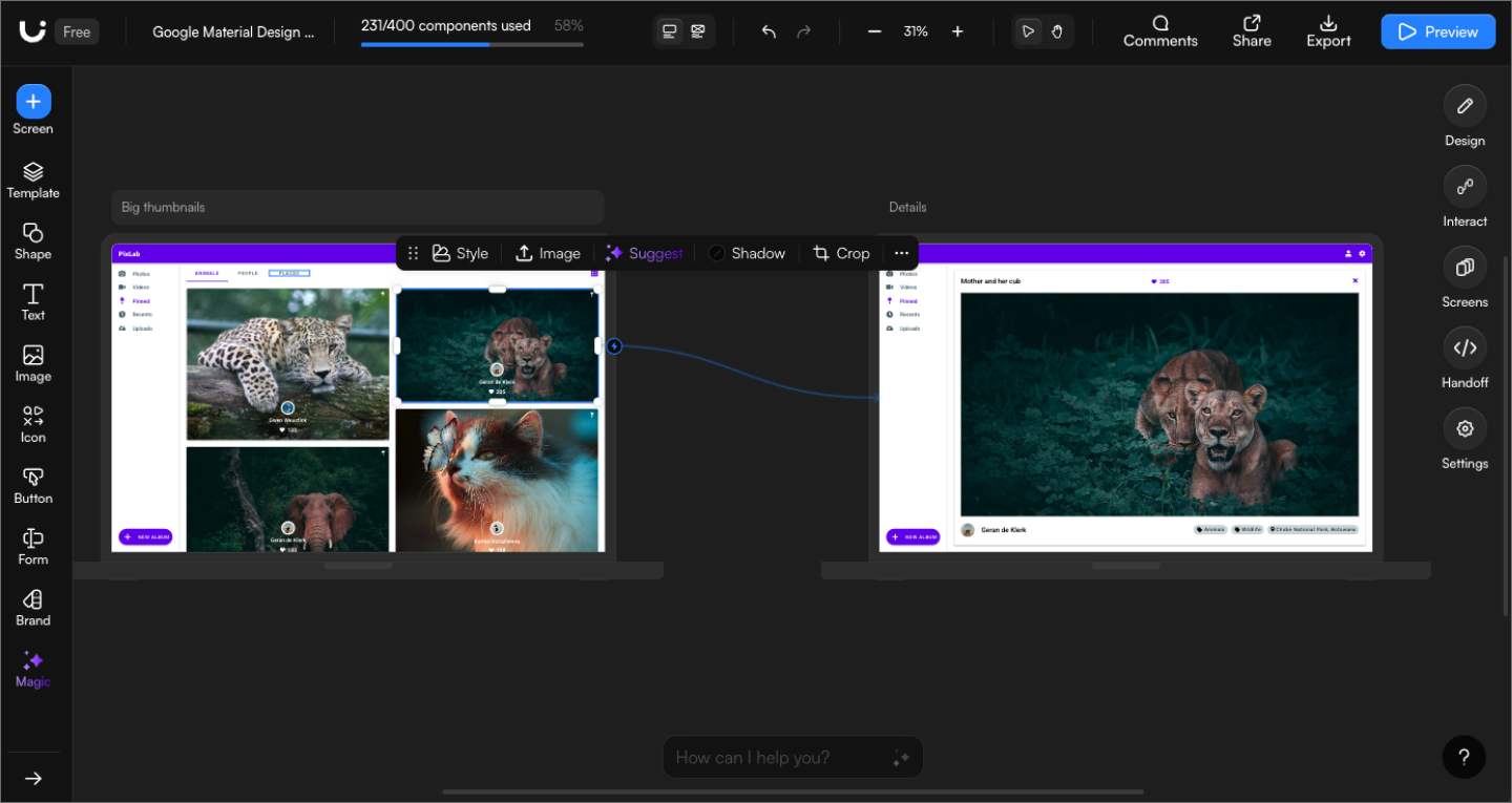 Screenshot of a user editing a UX design layout using Uizard.