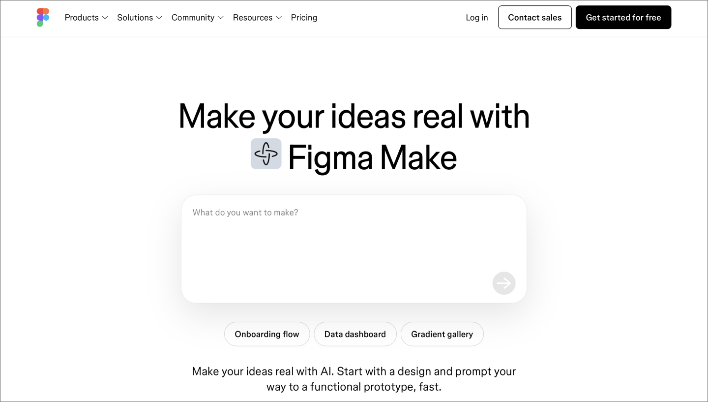 Figma Make homepage, showing the AI prompt box.