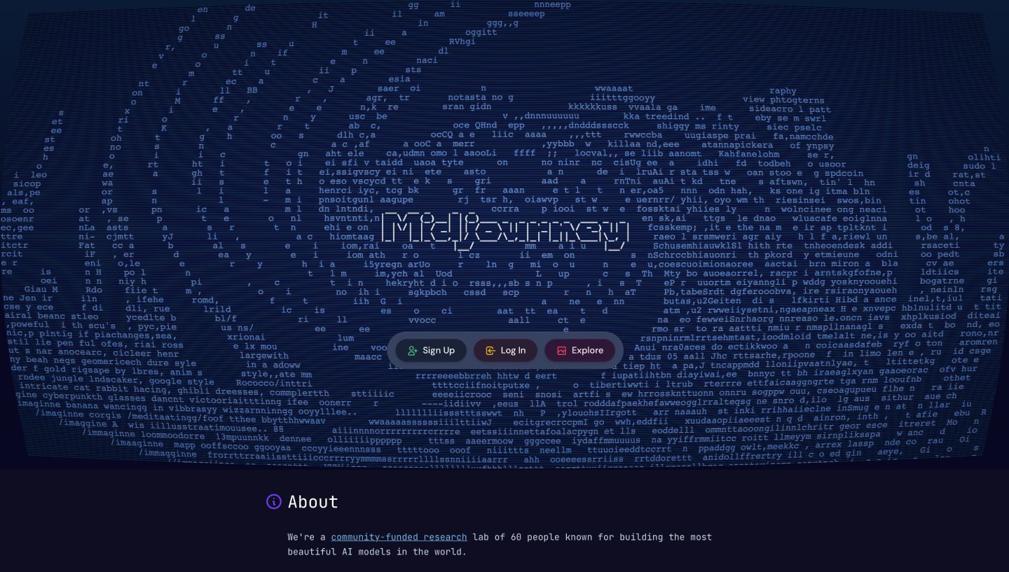 The homepage for Midjourney.
