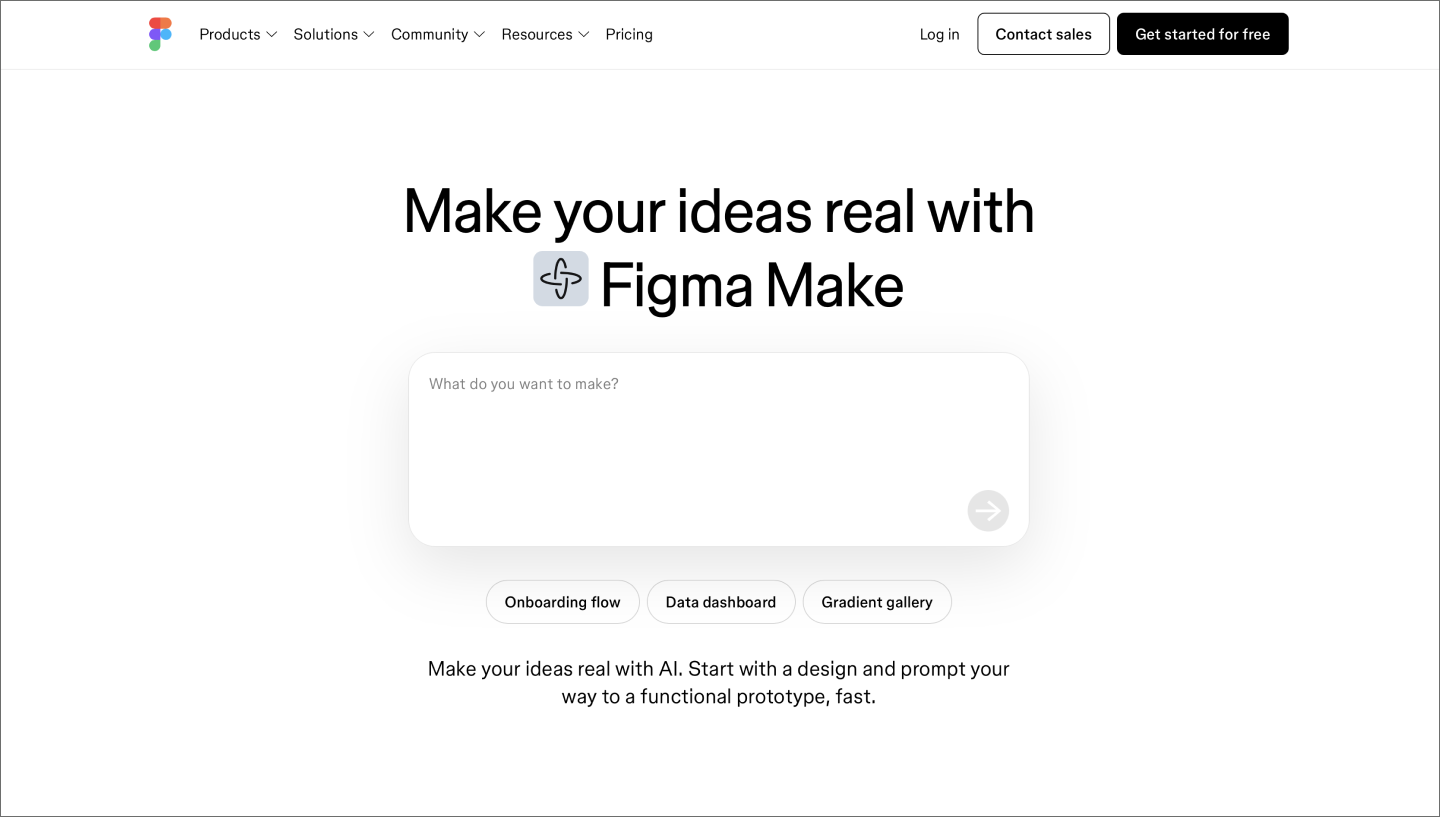 The Figma Make homepage, showing the collaborative interface.