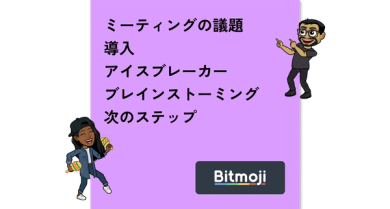 ミーティングの議題とチームメンバーの2つのbitmojiが書かれた付箋紙