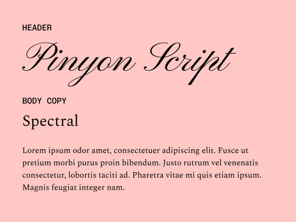 Pinyon Script and Spectral wedding font pairing