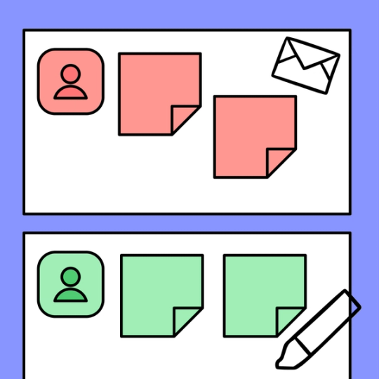 two whiteboards assigned to two people with various sticky notes