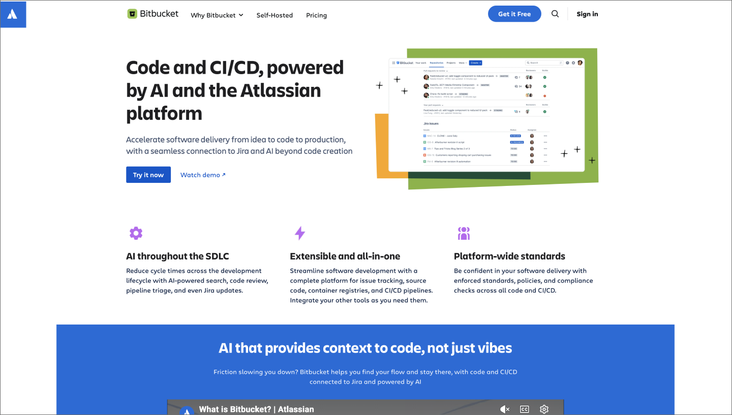 The Bitbucket website for code development.