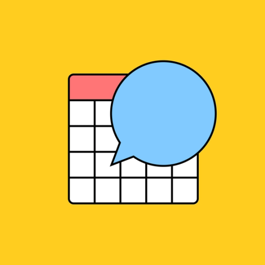 monthly calendar with a large speech bubble