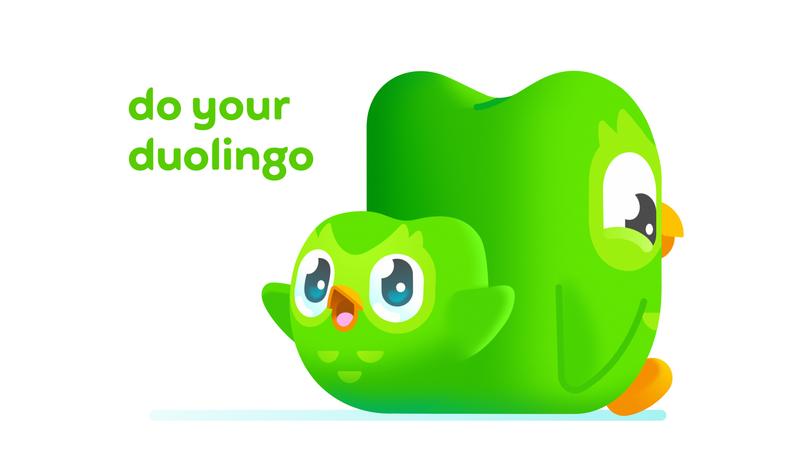 A still from the Super Bowl ad shows how the "do your Duolingo" text plays in relation to the artwork