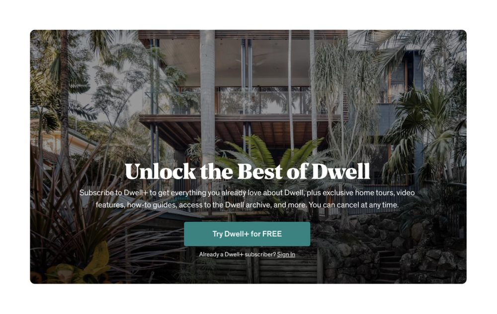 Sample Dwell CTA including Try Dwell+ for FREE.