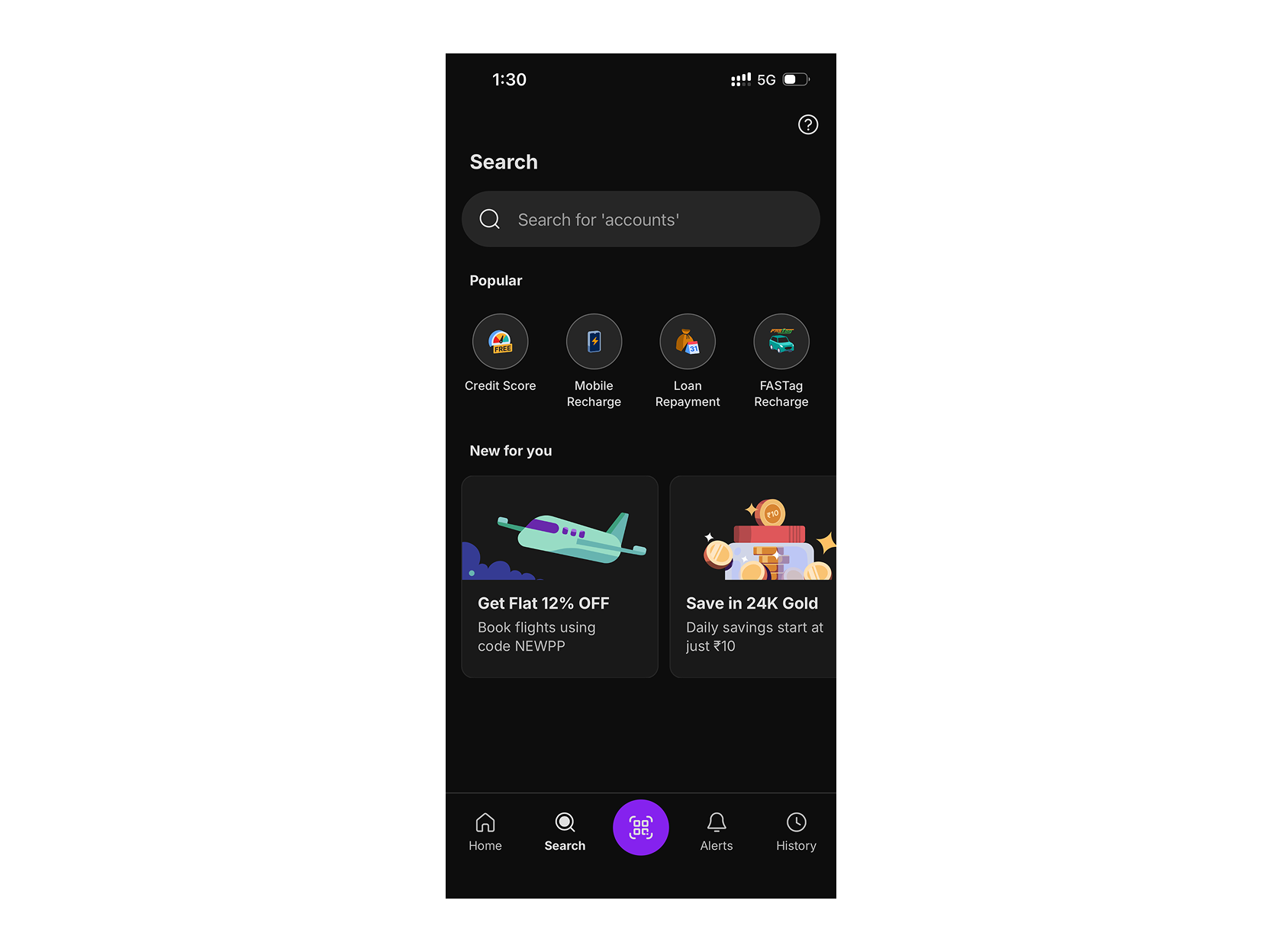 a global search mobile app screen with a bar and popular searches below