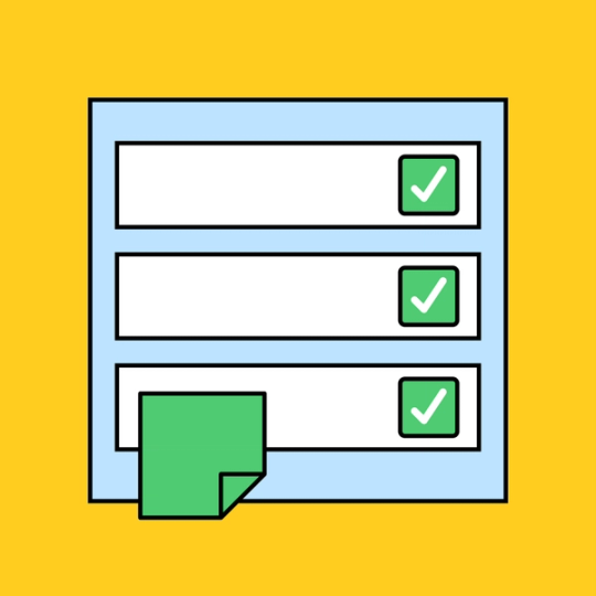 three rows of white rectangles with green checkmarks