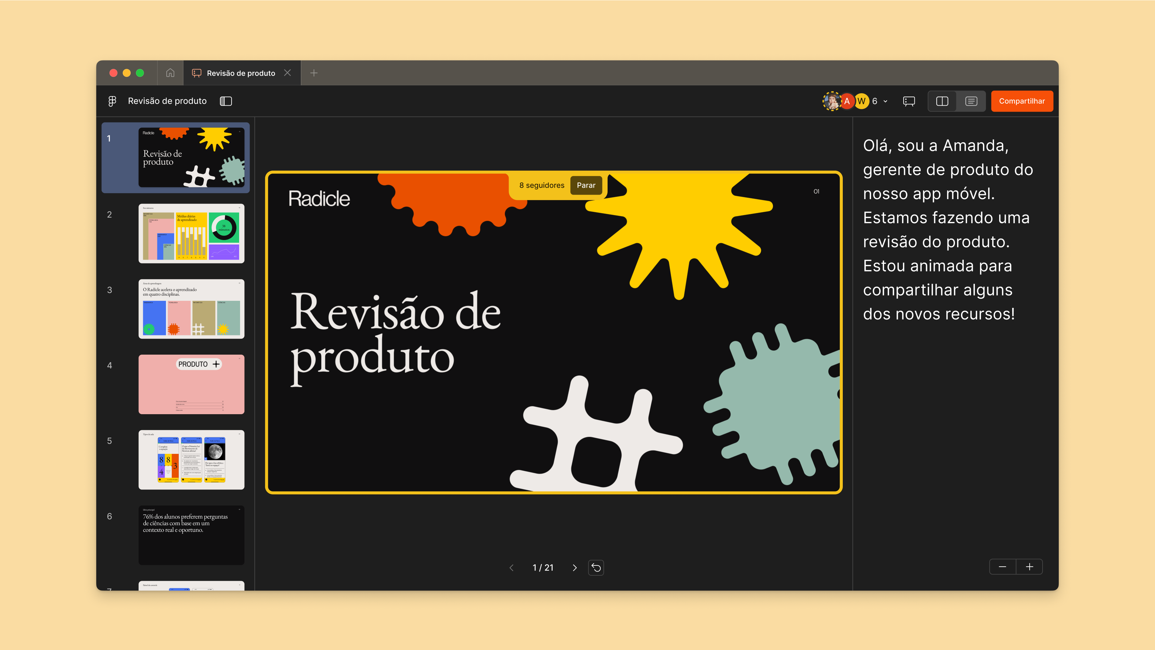 A view of presenter notes in Figma Slides