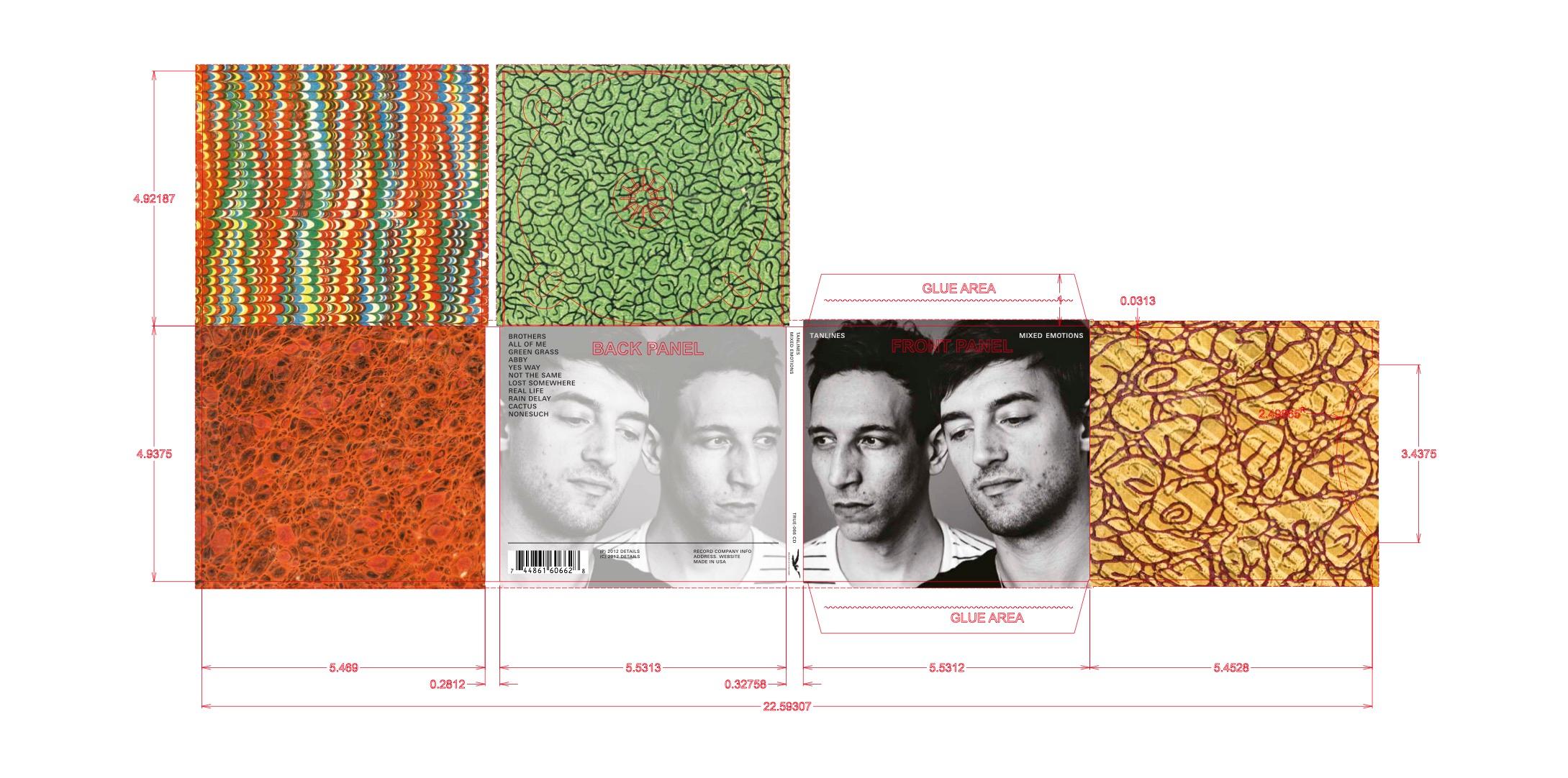 Digipak of Tanlines' first album, Mixed Emotions, featuring a black-and-white photo of the bandmates' faces