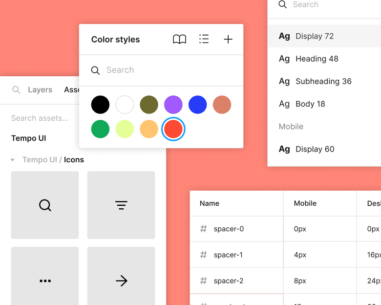 Eine Bibliothek mit Symbolen, Farben, Schriftarten und Abstandshaltern