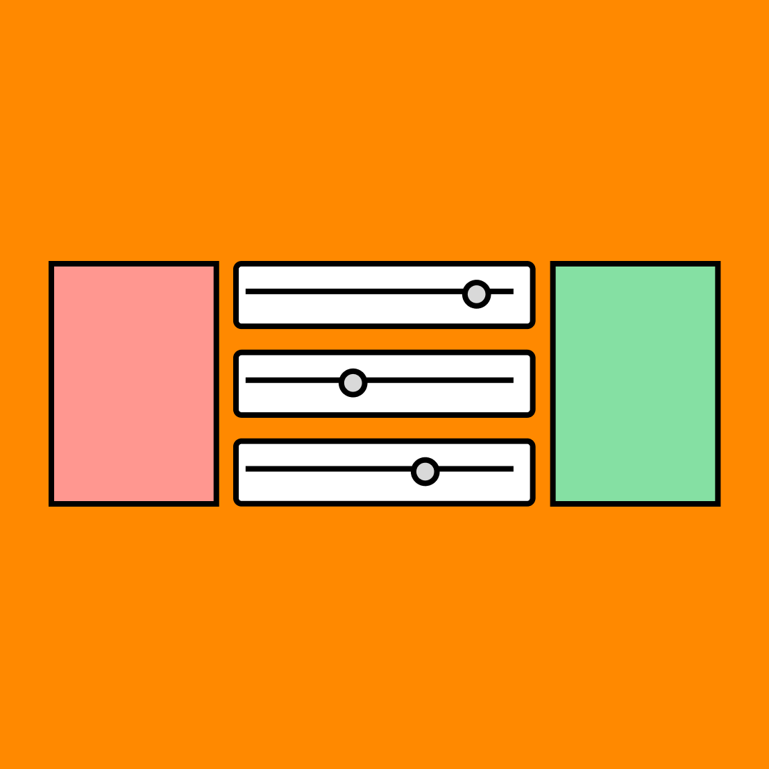 red and green boxes on either side of a sliding scale