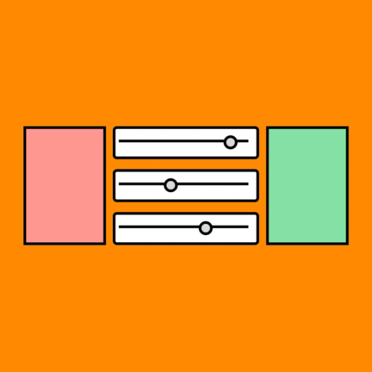 red and green boxes on either side of a sliding scale