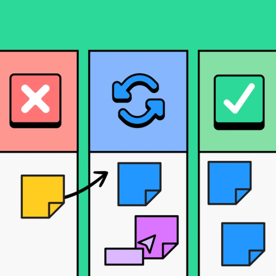 scrum board with rejected, refresh, and completed sections