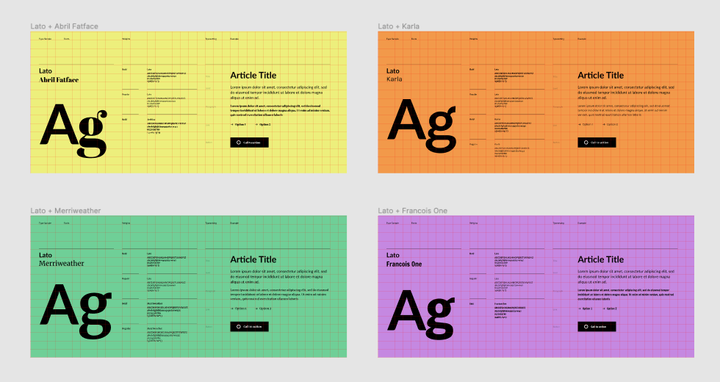 Images of font pairing options in a Figma file
