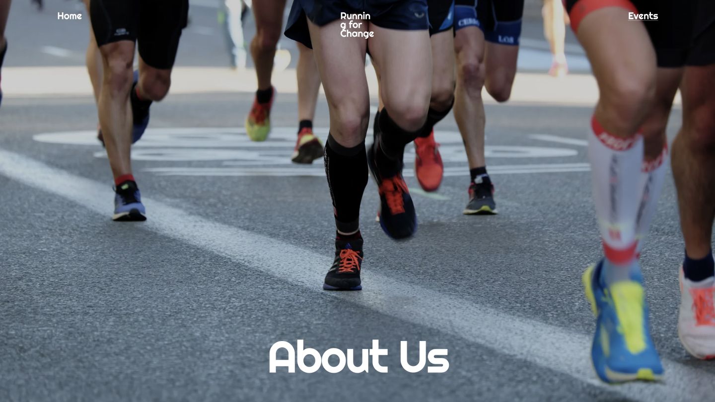 About us page for a running charity group featuring a photo of runners