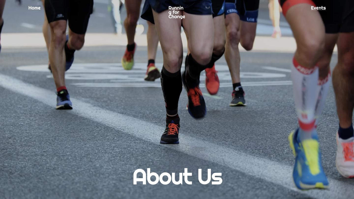 About us page for a running charity group featuring a photo of runners