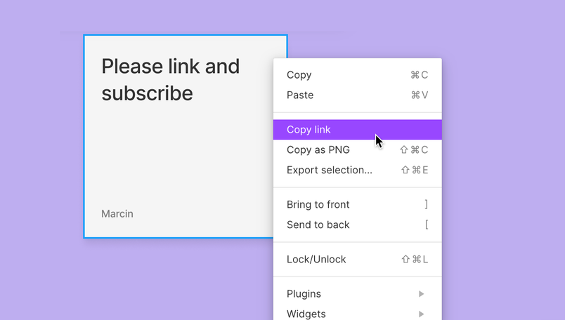A FigJam sticky note with a right click menu allowing to link to it