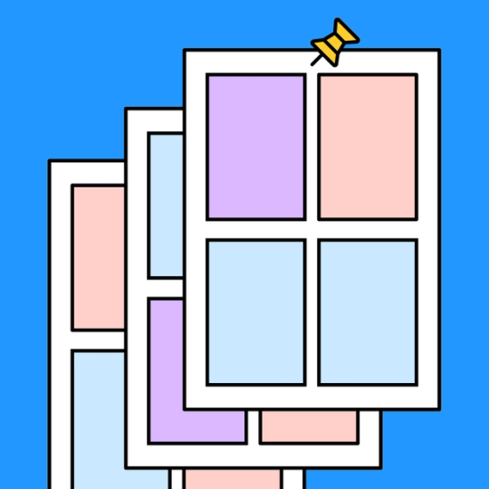 four rectangles on a piece of paper with a push pin