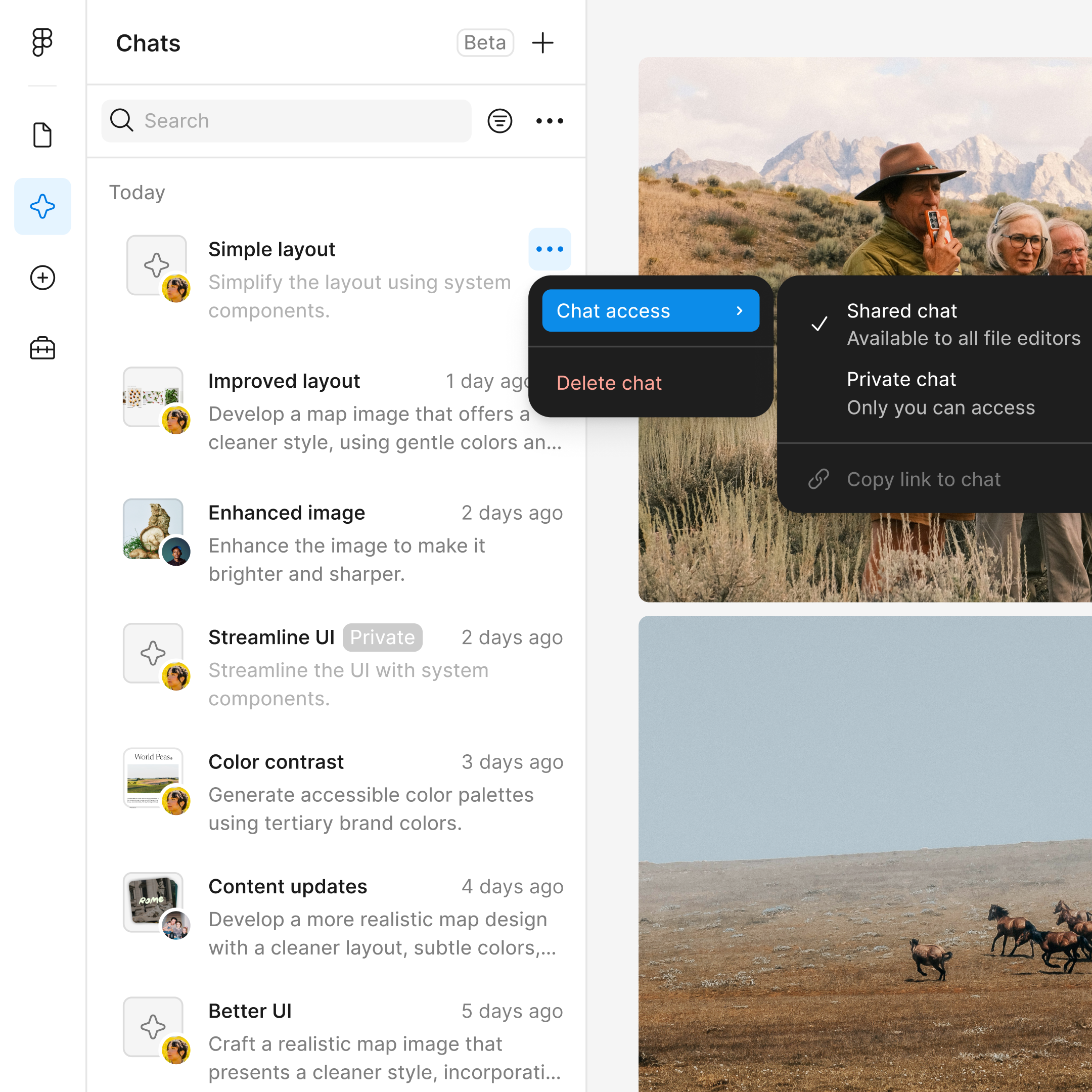 Screenshot of a shared Figma AI conversation thread with design comments