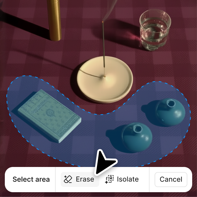 A cursor selecting objects in an image and erasing them from the image