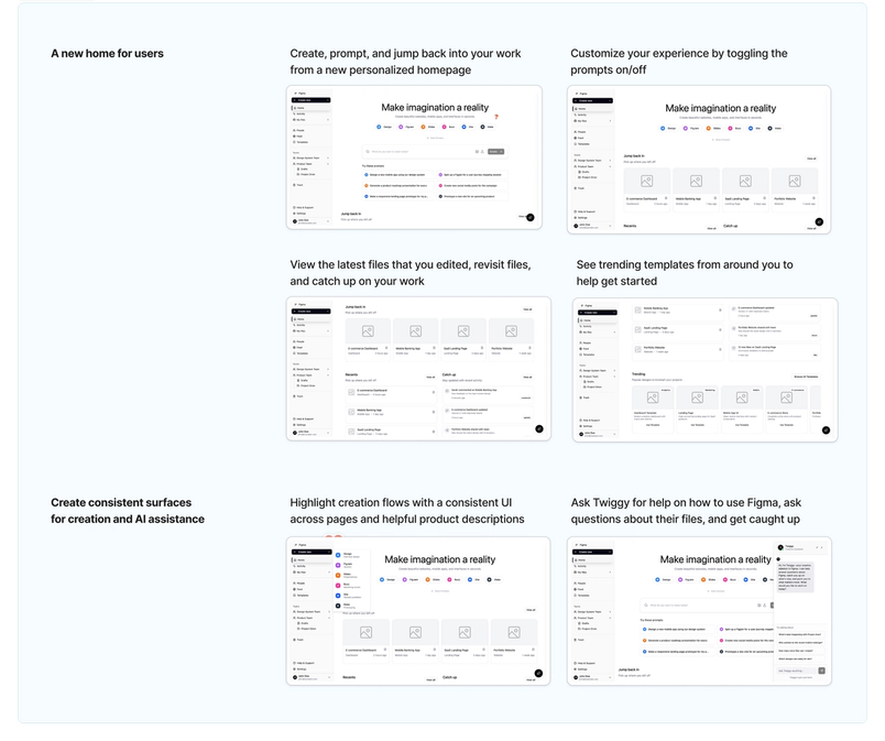 Screens showing recent FigJam work used to mock up a prototype homepage.