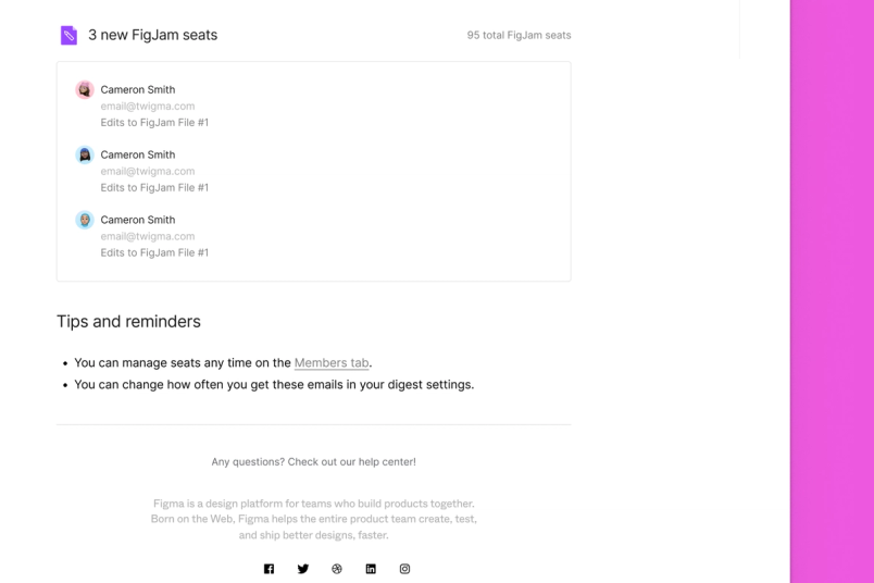 Im zweiten Teil der E-Mail werden 3 neue FigJam-Lizenzen beschrieben.