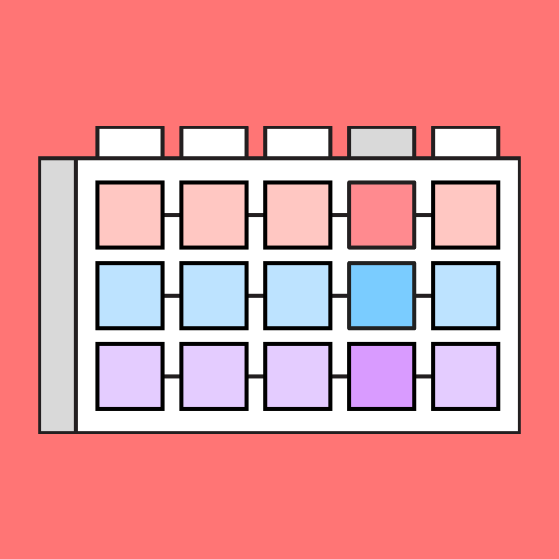 colorful squares connected by lines on top of a white document