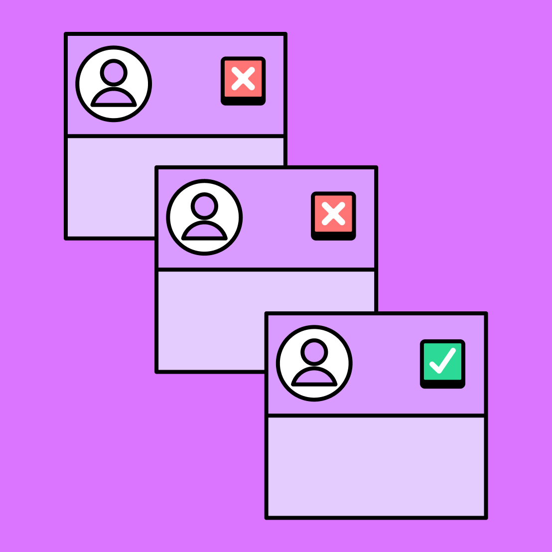 tiles on a diagram with green and red status icons