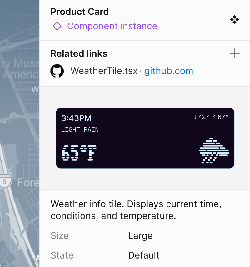 A developer is connecting a Github file directly to a piece of UI showing the weather forecast. 